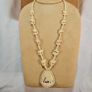 VINTAGE BONE HANDMADE SCULPTED ELEPHANTS BEAUTIFUL DESIGN FASHION NECKLACE 23" L
